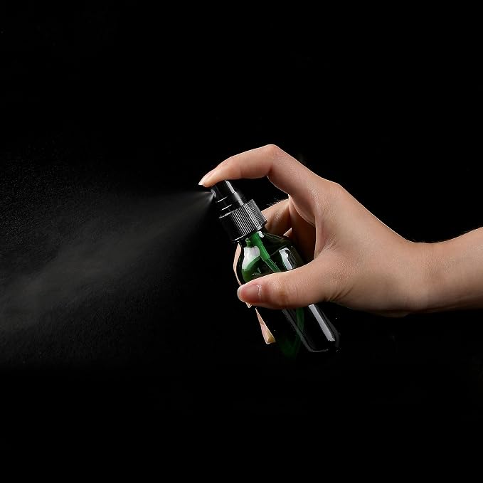 NOOEEISS Green Glass Small Spray Bottle 2 oz 24 Packs,Fine Mist Sprayer Small Clear Bottles,Refillable Containers mini spray bottles for Cleaning Solutions and Skin Care (Green 24pcs)
