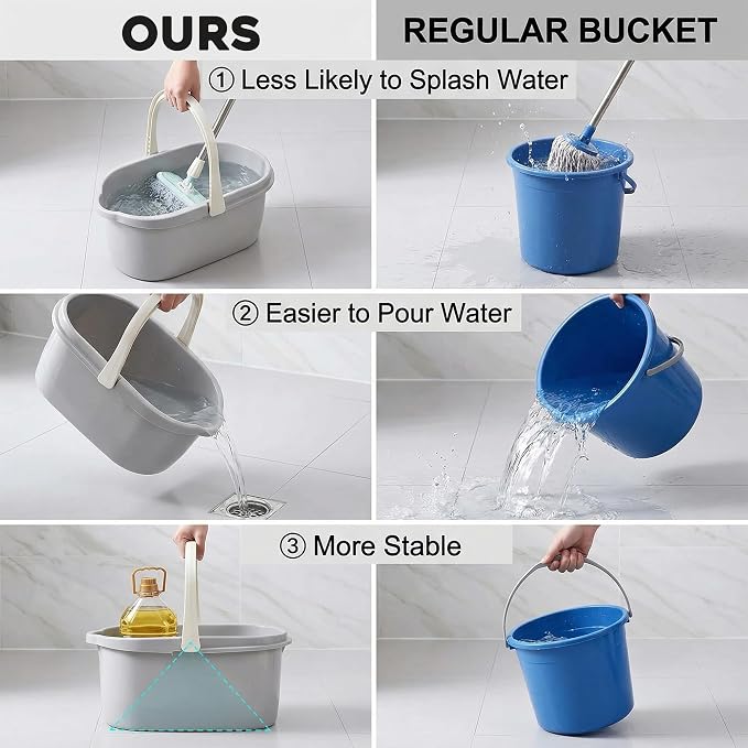 Haundry Compact Mop Bucket with Handle, Rectangular Cleaning Bucket and Caddy for Cleaning Supplies, 10L, Grey