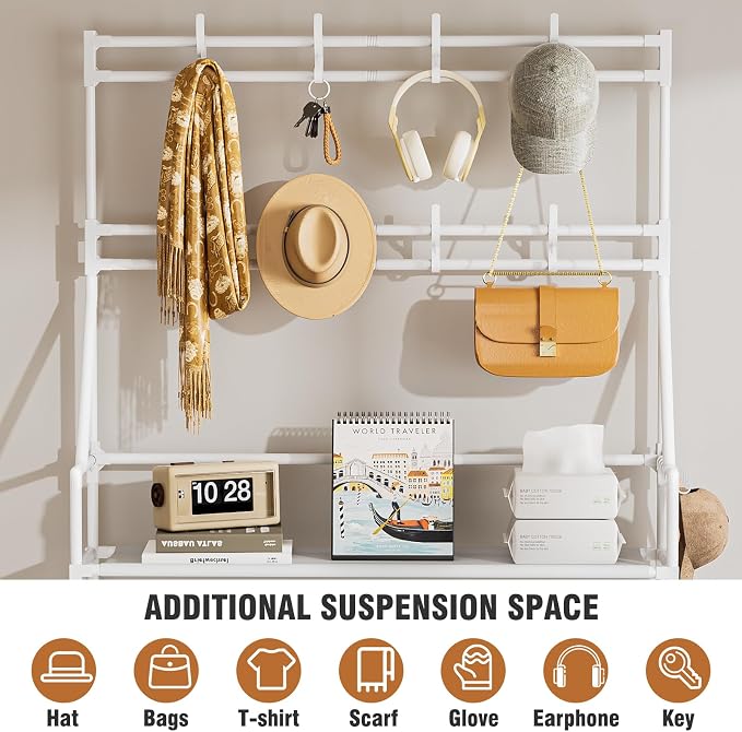 OYREL Shoe Rack 8 Tier Large Shoe Organizer Storage 32-40 Pairs | Metal Shoe Storage Rack with Hooks and Side Pocket for Entrance Entryway Closet Shoe Shelf Holder