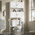 Halitaa Over The Toilet Storage Cabinet with Doors & Paper Holder, White | Halitaa Farmhouse Toilet Shelf Home Space Saver with 4 Barn Doors & Toilet Paper Holder Stand for Restroom, Bathroom, Laundry