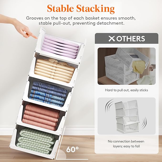 Lifewit 16 Pack Stackable Closet Organizers and Storage Basket for Clothes, Plastic Sweater Storage Bins for Wardrobe, Multifunctional Pants Organizer for RV, Pantry, Bathroom, Kitchen, Dorm, 24L
