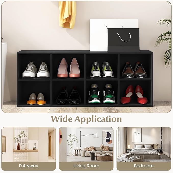 Giantex Shoe Bench 8 Cubes, 40" Entryway Bench with Storage, 8-Cubby Shoe Rack, Shoe Organizer Storage Cabinet for Entryway, Hallway, Mudroom, Living Room, Bedroom, Support up to 500 lbs, Black