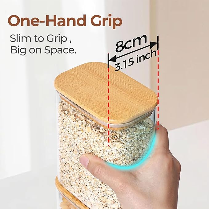 ComSaf Pasta Containers Storage 2.2 Qt, Set of 3 Glass Storage Containers | Rectangle Spaghetti Container Storage, 11.3-Inch Tall Glass Jars, Flour, Cereal, Dry Food Storage, Pasta Jars 70oz, BPA Free
