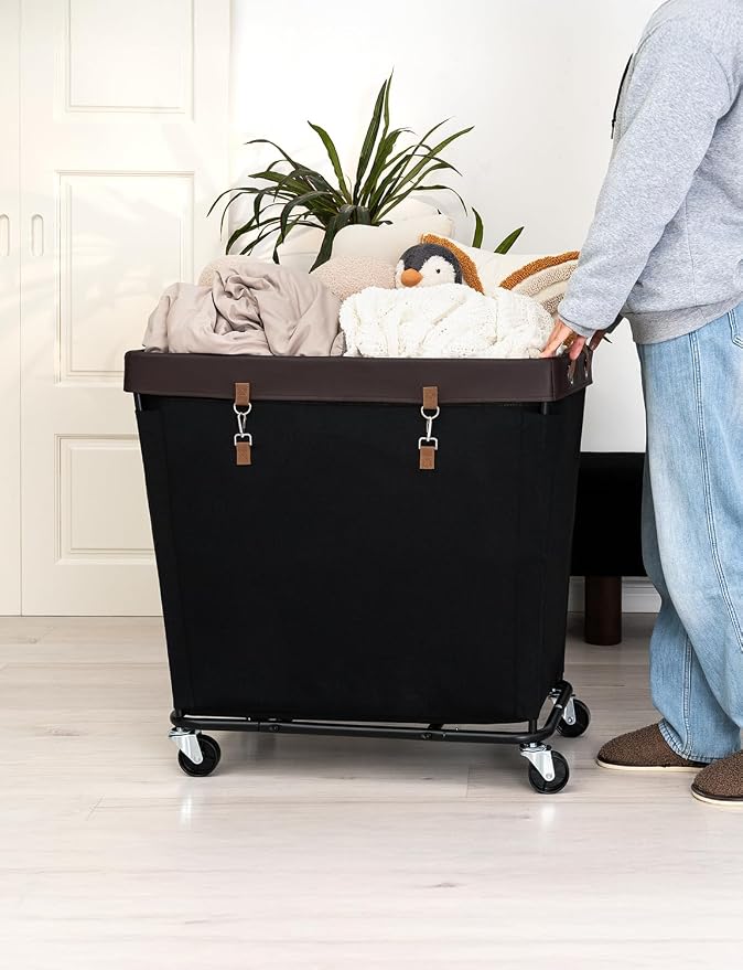 StorageWorks Laundry Basket with Wheels for Clothes, 320L Black Hamper Cart