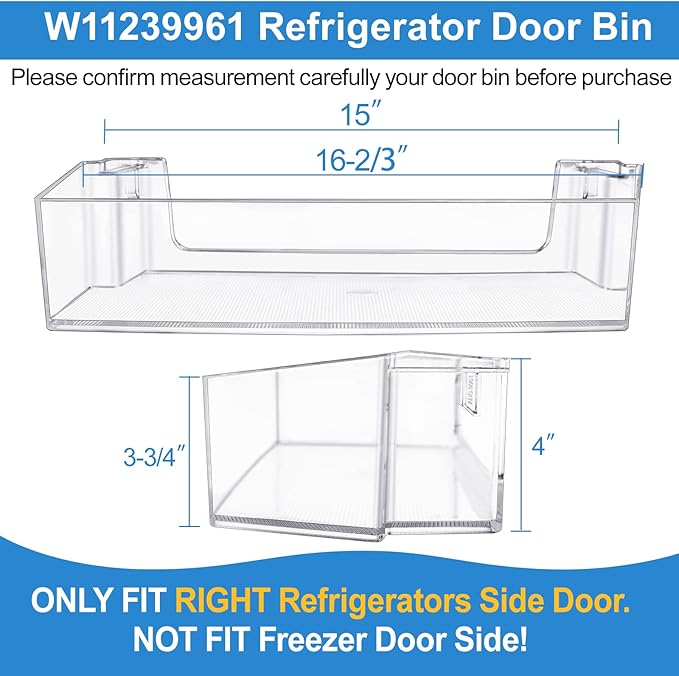 [2 PACK] UPGRADED W11239961 W10900538 Refrigerator Door Shelf Bin Compatible with Whirlpool Refrigerator Door Shelf Parts PS12578777 AP6333410 WRS315SDHZ08 WRS321SDHZ08 WRS315SDHM WRS325SDHZ Door Bin