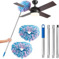 DRQ Ceiling Fan Cleaner Duster, 2 Pack Reusable Microfiber Duster with Extension Pole, 13 to 48 Inch Fan Blade Cleaner, Removable Dusters for Cleaning Walls Bookshelves Door Window Top (Blue Pink)