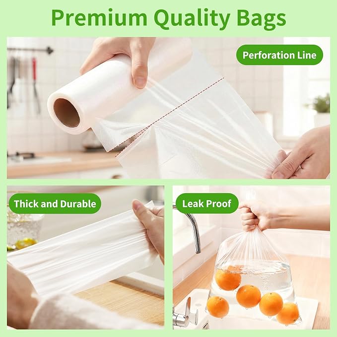 Food Storage Bags, 10” x 14”Plastic Produce Bags on a Roll, Clear Plastic Bag for Food, Fruit, Vegetable, Refrigerator Storage, Kitchen, 500 Bags/Rol