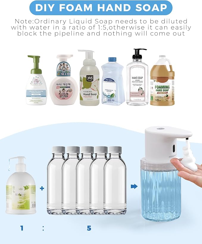 Automatic Foaming Soap Dispenser Touchless, USB Rechargeable Soap Dispenser | Adjustable Foam Levels, 10oz/300mL Hands Free Sensor, Waterproof, Wall Mounted or Countertop for Bathroom & Kitchen