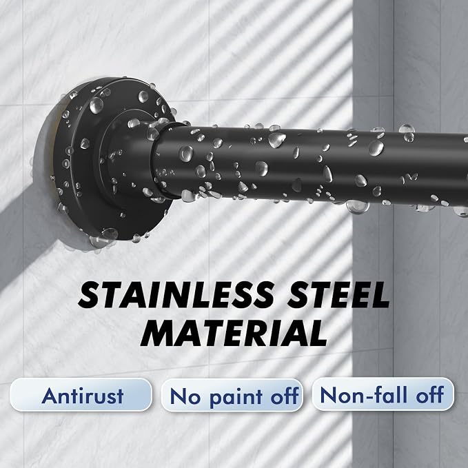 Black Shower Curtain Rod Tension 30 to 92 Inch,1 Inch Diameter Adjustable Tension Curtain Rod No Drilling,Shower Rods for Bathroom,No Rust