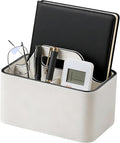 PU Leather Remote Control Holder, Desk Caddy Organizer with Handle Beige | 3 Compartments Portable Remote Organizer, Remote Caddy Bedside Holder for Office Storage Supply Organizer
