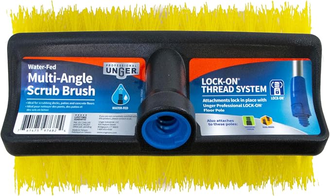 Unger Professional Hydropower Lock-On 10” Bi-Level Scrub Brush, Cleaning Supplies, Scrubber Tool, Compatible with Waterflow Poles, Use in Garage, Driveway, Deck, Concrete, Cement, & Brick(Pack of 12)