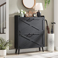 Barnyatoh Shoe Storage Cabinet, Farmhouse Shoe Organizer with 2 Flip Drawers & Barn Door Design, Freestanding Hidden Slim Narrow Shoe Rack Cabinet for Entryway, Foyer, Hallway, Black