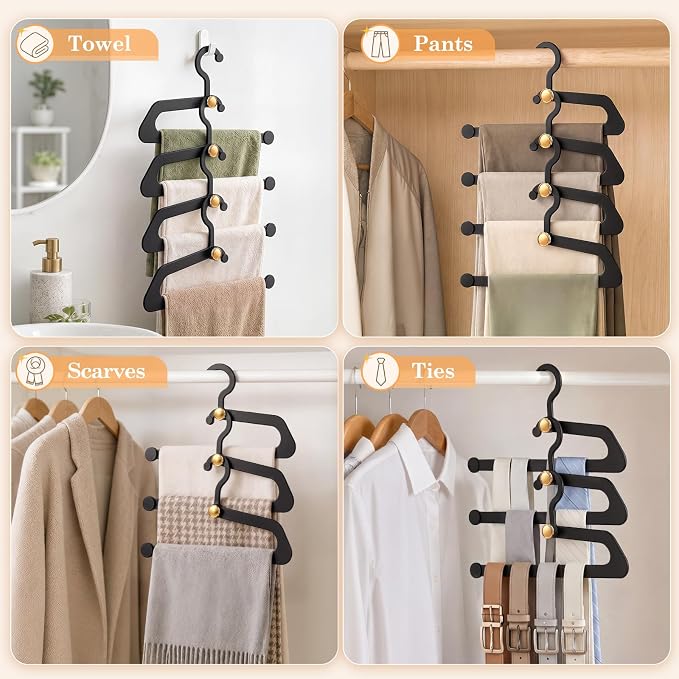 Hangers for Pants 20-Pack, Space Saving Closet Organizer for Jeans Slacks,Non-Slip Hanger for Leggings,Jeans, Slacks, Scarves (Black)