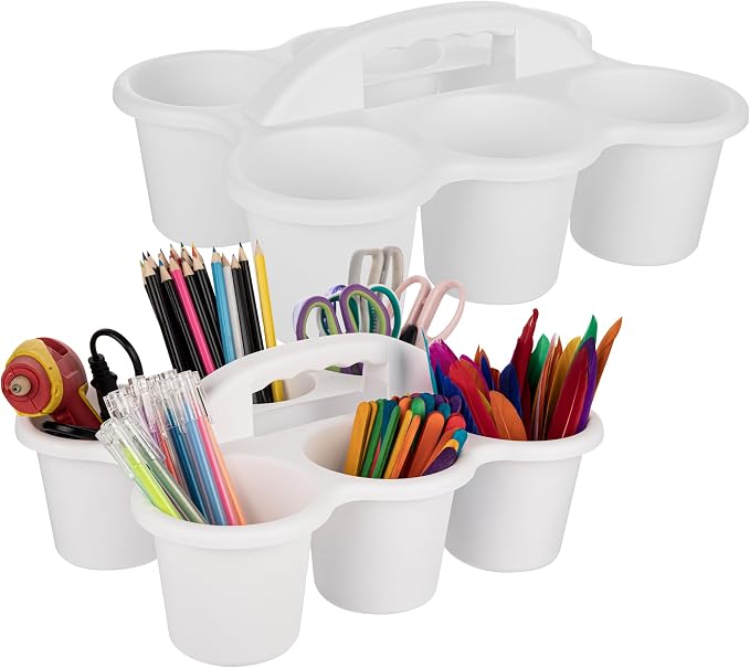 2 Pack Classroom Caddy For School,Kidsroom,Pencil Holder,Plastic Cup Caddy for Drink Delivery (White)