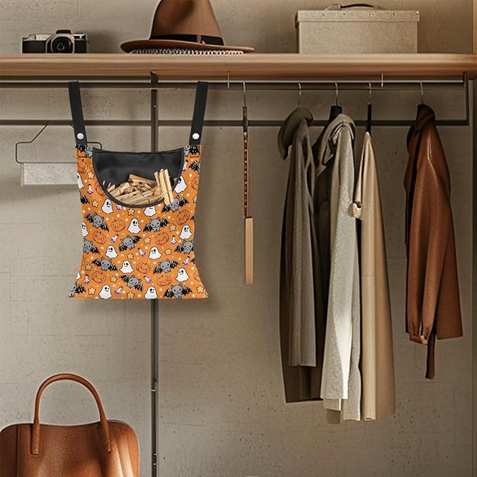 Orange Pumkpin Clothespin Bag Space-Saving Ghost Laundry Hanging Storage Organizer Clothes Pin Hanging Bag Waterproof Clothes Pins for Clothesline Outdoor Clothespins Accessory Bag