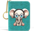 Aiawoxc Credit Card Holder, Small RFID Wallet Slim Leather Card Organizer Case with Zipper and Keychain, Pretty Elephant