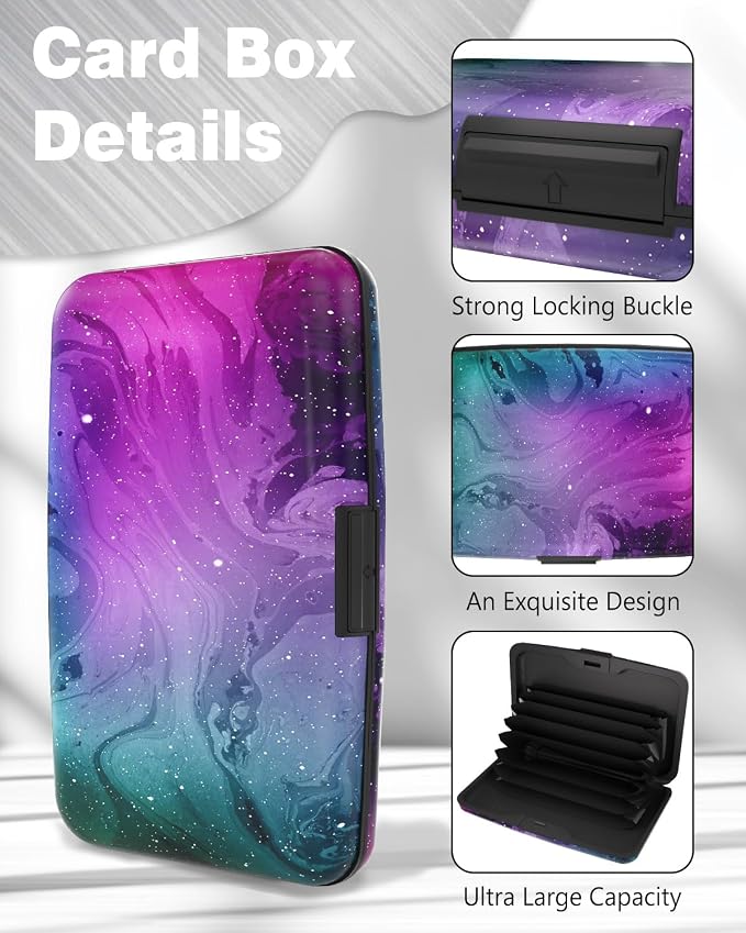 Maicican Credit Card Holder, Mini RFID Blocking Aluminum Wallet | Slim Metal Hard Case Travel Wallet ID Case for Women and Men, 4.3 x 2.9 Inches, Purple Marble