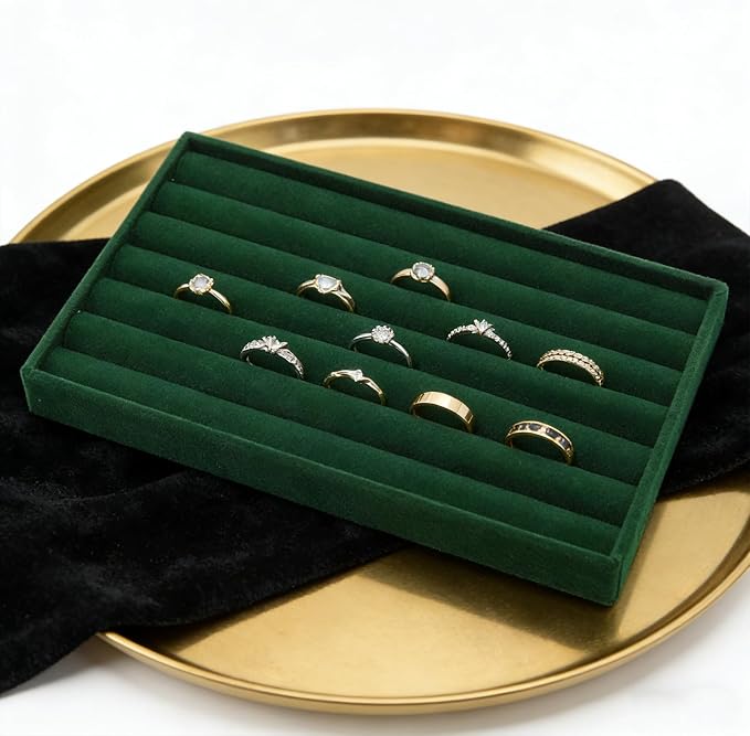 Velvet Jewelry Organizer Trays Dark Green Stackable Jewelry Storage Display Tray, 8 Rolls