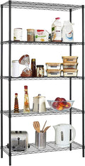 5 Tier Metal Shelving Unit Adjustable Wire Storage Shelves NSF Metal Storage Rack Shelf Organizer Kitchen Storage for Pantry Office, 1200Lbs Capacity, 72" H x 36" W x 14" D, Black