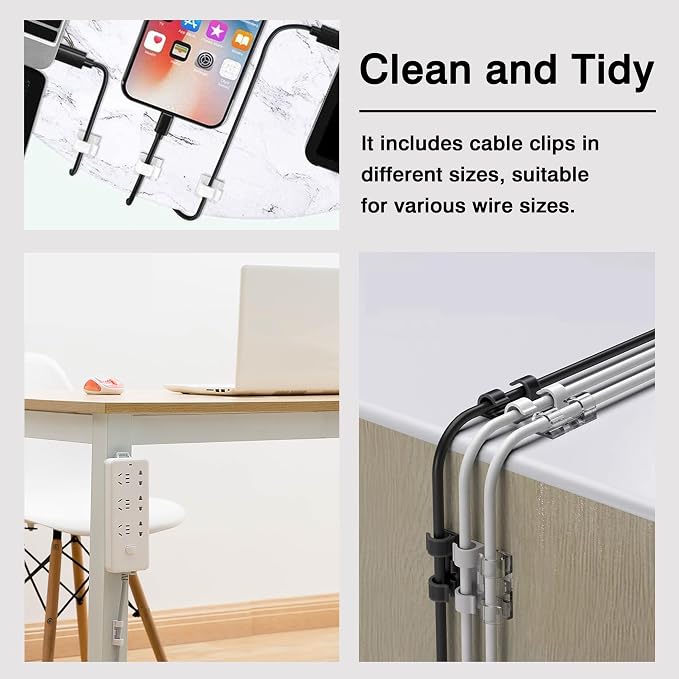 Adhesive Punch-Free Socket Holder, 10 Power Stirp Holder & 40 Cable Clips | Stick-on wall mount, no drilling required; tidy cords instantly with clips—space-saving punch-free organizer for home&office