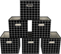 Yunkeeeper storage bins Cubes, Fabric Cube Organizer with Handle, Foldable Cube Bins for Cloth or Accessary Storage, 11x11x11, Set of 6, (Black grid)