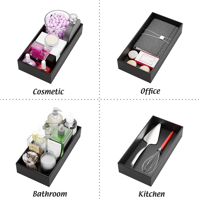 Black Bamboo Drawer Organizer - Silverware&Utensil Holder Organizer for Kitchen Drawers, Multi-Use Drawer Dividers Boxes for Bathroom Counter，Cabinet, Garage, Office Desk, Makeup, Jewelry (12*6*2.5)