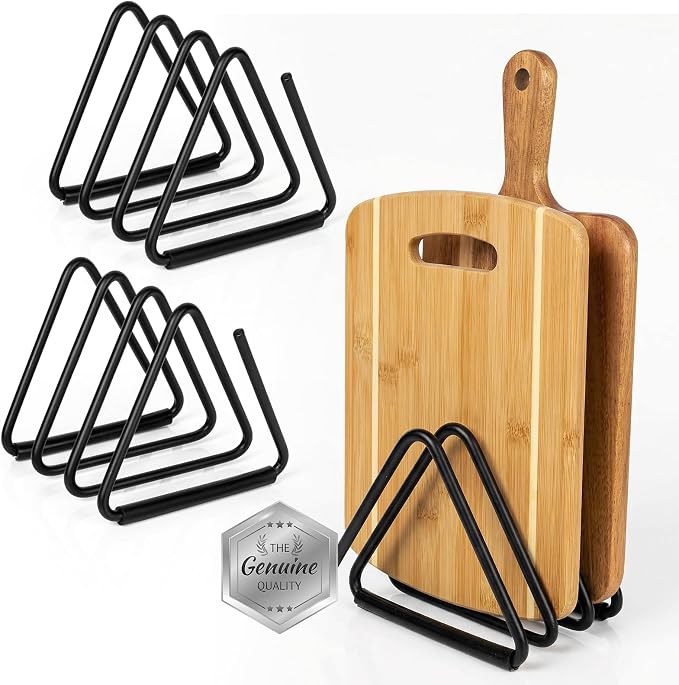 2 Pcs Cutting Board Holder, Heavy Duty Triangle Metal Organizer, Baking Cookie Sheet Organizer for Cabinet, Non-Slip Strips