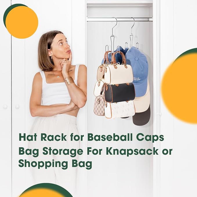 Purse Hanger Purse Organizer for Closet,Rotatable Metal Bag Organizer,Purse Holder for Handbags,Belts,Scarves,Tote,Baseball Hats,Backpacks(Silver)