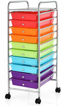 Happygrill 10-Drawer Storage Cart, Utility Cart with Removable Drawers & Metal Frame, Rolling Storage Cart with Lockable Wheels for Home, Office, Multicolor