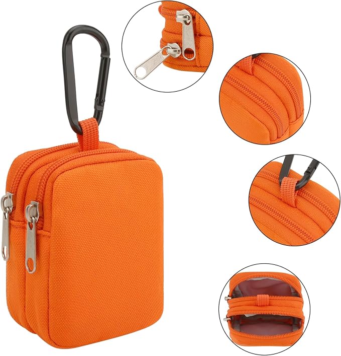 E-Tree Coin Purse with Carabiner Clip, Dual Layer Card Case Holder, Mini Pouch for AirPod Earphone Keychain USB Cable,Wallet, Small Accessories Organizer Bag for Women and Men (Orange)