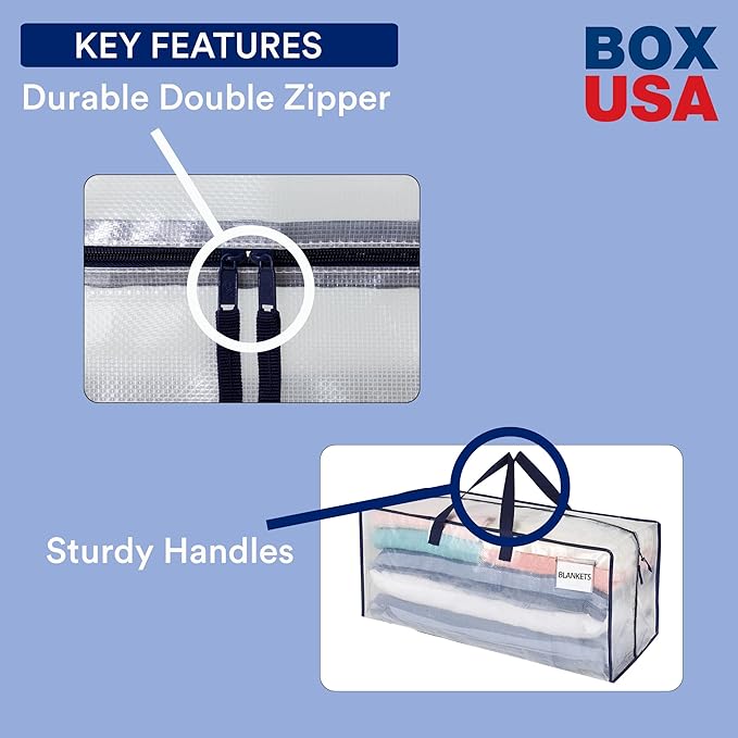 BOX USA 4-Pack Moving Bags with Strong Handles & Zippers - Heavy Duty Extra Large Packing Bags for Storage, Moving Boxes, Dorm & College Supplies, Clear