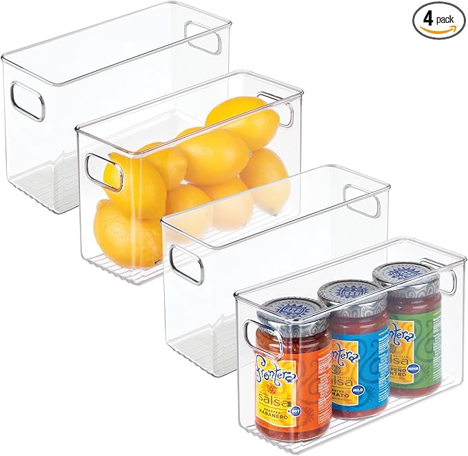 iDesign Slim Clear Plastic Storage Bin, Tall Narrow, 4-Pack | Organizer for Kitchen, Fridge, Pantry