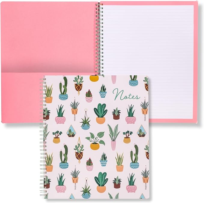Steel Mill & Co Cute Large Spiral Notebook College Ruled, 11" x 9.5" with Durable Hardcover and 160 Lined Pages, Succulent
