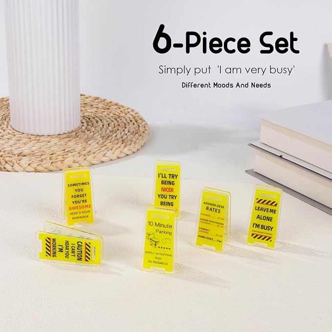 Funny Sticky Note Holder - 6 Pack Note Holder Clips, Overstimulated Desk Sign for Office, Hilarious Desk Signs for Coworkers, Perfect Funny Office Gifts (Yellow)