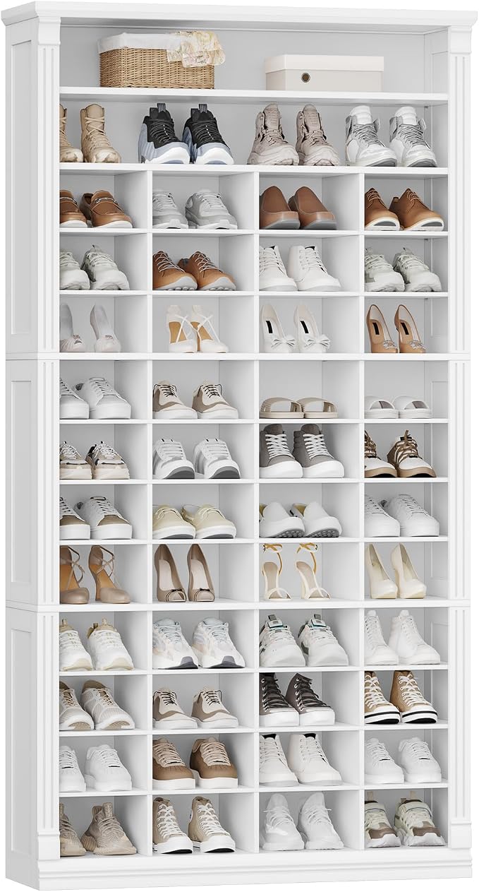 Hzuaneri 13 Tiers Shoe Storage Cabinet, Tall Shoe Cabinet with Cubby, Wooden Shoes Organizer for Closet, 52 Pairs, Shoes Cubby Organizer for Entryway, Hallway, Bedroom, White SR41003X