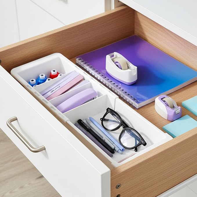 2 PCS Sliding Drawer Tray with Adjustable Dividers, Expandable Kitchen Storage Organizer, Sliding Drawer Bin, Expandable Drawer Organizer, Drawer Organizer Trays For Utensils, Flatware, Junks