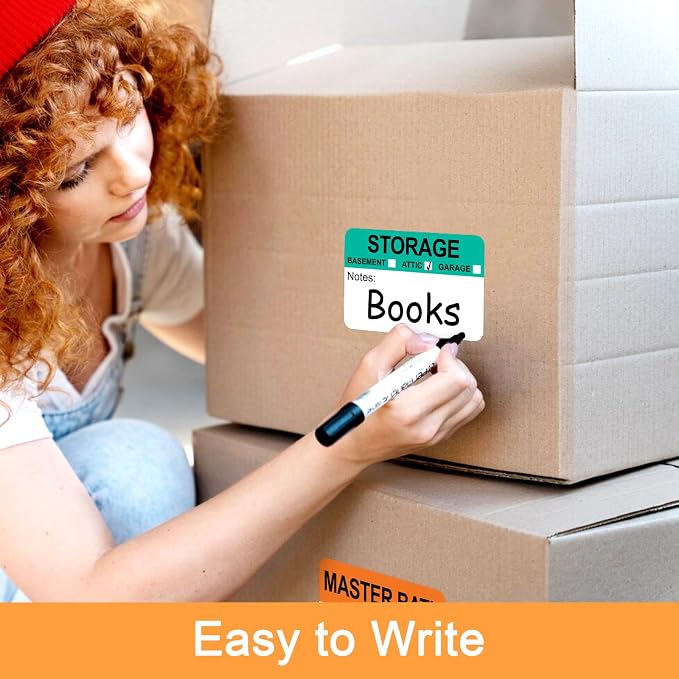 600 Writable Stickers 2” x 3” Each,20 Designs Pre-Printed Color-Coded Home Moving Packing Box Labels with Fragile, Extra, Heavy Labels