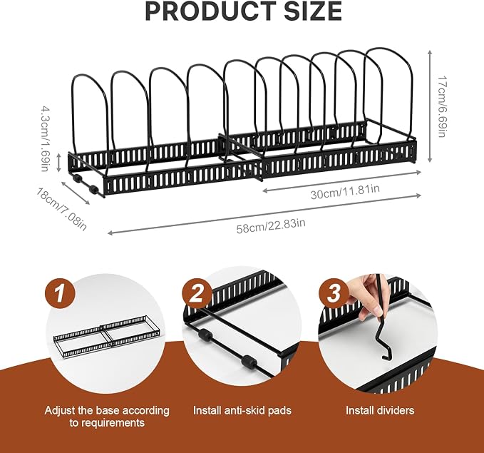 Cookie Sheet and Baking Tray Cutting Board Organizer Rack | 11.8"-22.8" Expandable, 10 Adjustable Dividers, 2 DIY Methods, Sturdy Metal Construction, Easy Assembly