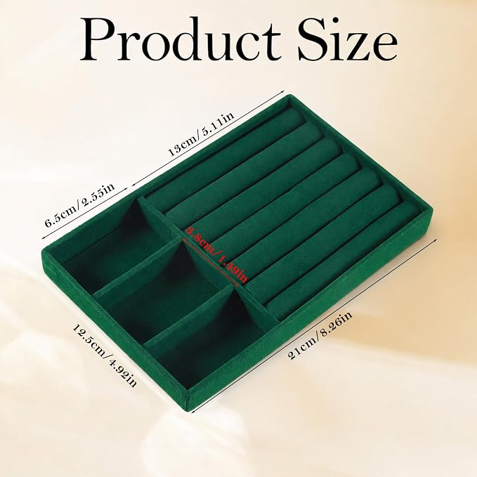 Jewelry Box Insert Organizer for Drawer Stackable Velvet Trays 8.3 x 4.9in | Jewelry Drawer Inserts, Ring Earring Stud Necklace Holder Display Storage Case(Green)