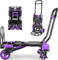 330LB Folding Hand Truck Heavy Duty Carrying, Combination of Four Wheels and Two Wheels Convertible Dolly Cart with Retractable Handle Dolly for Moving Office Carts(Purple)