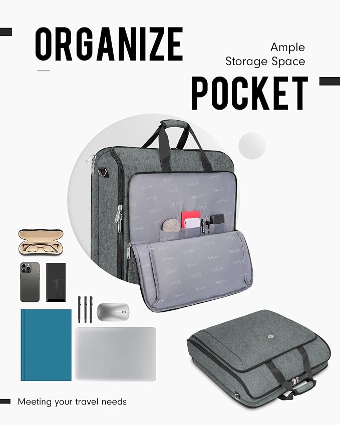 MATEIN Travel Garment Bag, Large Suit Bag Travel Up to 6 Suits, Grey | Wrinkle Free, 2 in 1 Hanging Luggage, Folding Suitcase, Cover for Shirts Dresses Coats, For Business Trips, Adjustable Strap