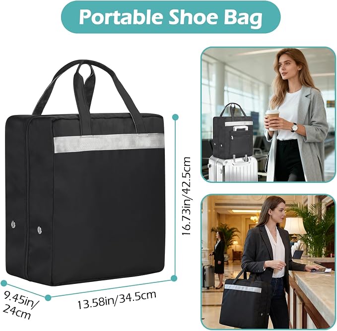 ZHIERNA Shoe Bags for Travel with Handle, Travel Shoe Bags for Packing, Portable Shoes Storage Bag Organizer, Travel Luggage Shoe Bag for Women Men Holds 6 Pair of Shoes (Black)