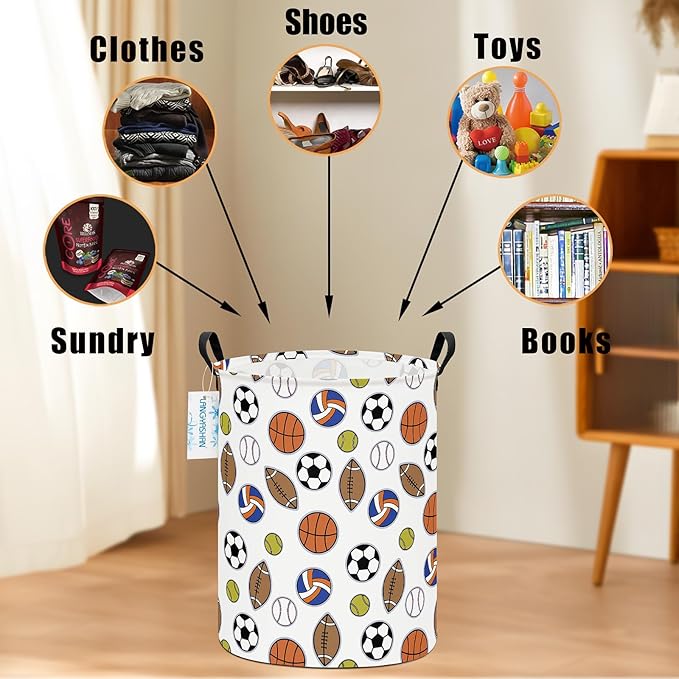 LANGYASHAN Laundry Basket Canvas Fabric Collapsible Organizer Basket for Storage Bin Toy Bins Gift Baskets Bedroom Clothes Children Nursery Hamper (Colorful Balls)
