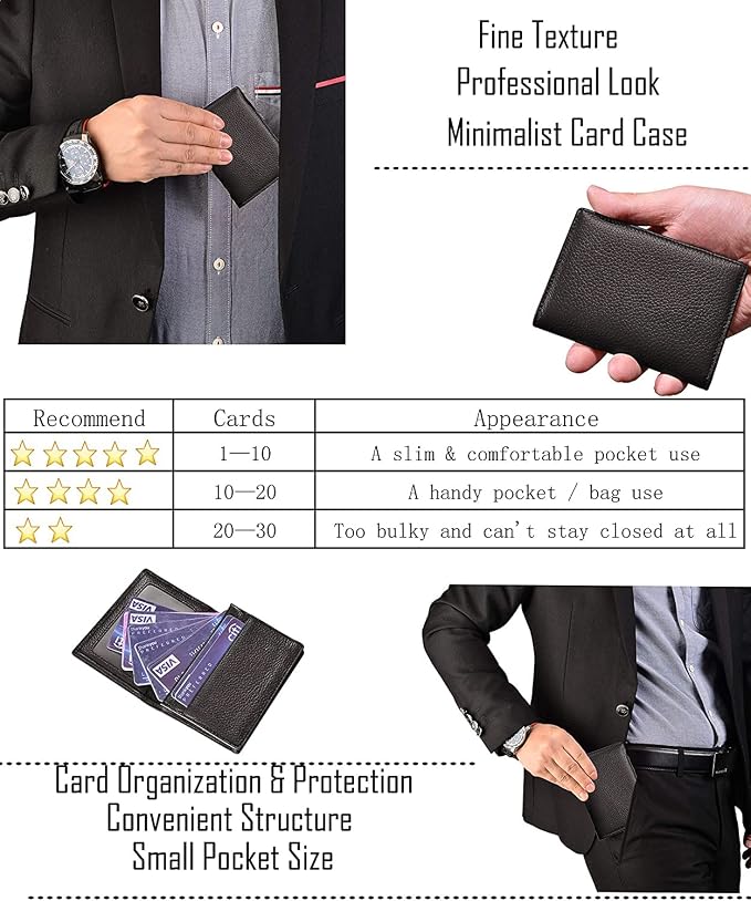 Genuine Leather Business Card Holder Name Card Case Credit Card Wallet with ID Window RFID Blocking (Coffee)