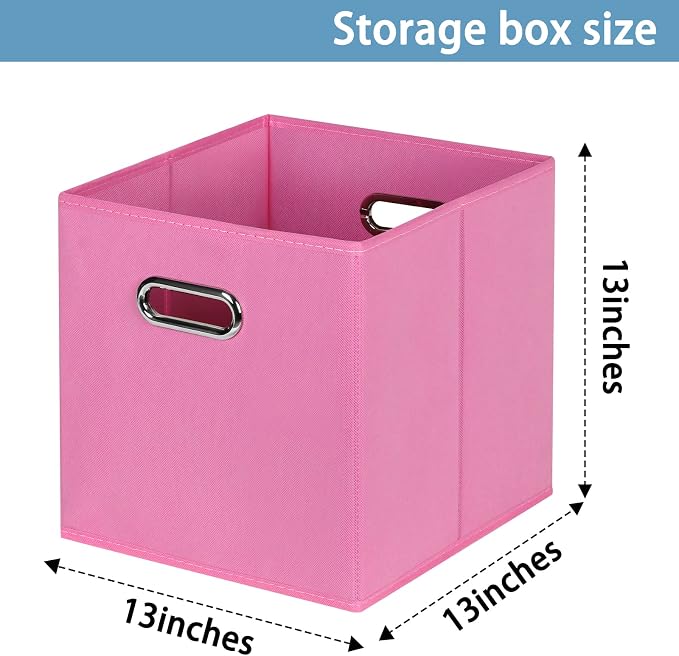 Fabric Cubby Storage Bins,13x13x13 Inches,Cube Organizer Bin Foldable Storage Boxes with Dual Handles Fabric Organizer Box and collapsible Storage basket,Set of 8,Pink