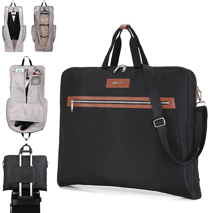 Waterproof Foldable Garment Bags for Travel, 51" Large Travel Hanging Bags for Clothes, Carry on Suit Bag with Strap for Men Women, Wrinkle Free Luggage Suit Cover for Business Trips(Brown)