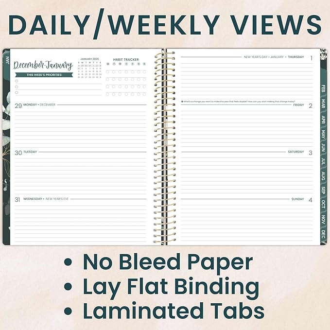 bloom daily planners 2026 Planner (January to December) - 8.5” x 11” Weekly & Monthly Dated Agenda Organizer Book with Stickers & Tabs - Flexible Soft Cover - Eucalyptus, Green