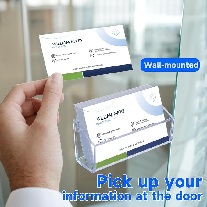 Acrylic Business Card Holder, Wall Mount Name Card Holder, Office Calling Cards Display Holder Stand, Visiting Cards Desktop Organizer for Wall Mount or Place on Desk, Fits 40-60 Business Cards (4)
