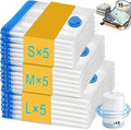 15 Pack Combo Travel Vacuum Bags with Electric Pump, Portable Storage Bags | Vacuum Seal Bags for Clothing Travel, Cordless Fast Charging, Space Saver, Low Noise, Luggage Clothes Bedding Moving Storage