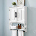Bathroom Wall Cabinet, 25"x19" Farmhouse Wall Mounted Medicine Cabinet with 2 Raised Panel Doors, Adjustable Shelf & Towel Bar–Over Toilet Storage Organizer for Laundry Room, Entryway or Small Spaces